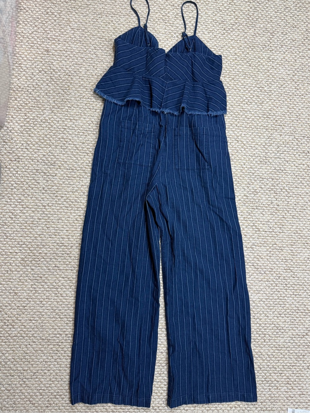 NWT Anthropologie Maeve Denim Pinstripe Peplum Jumpsuit XL $148 - Picture 3 of 10